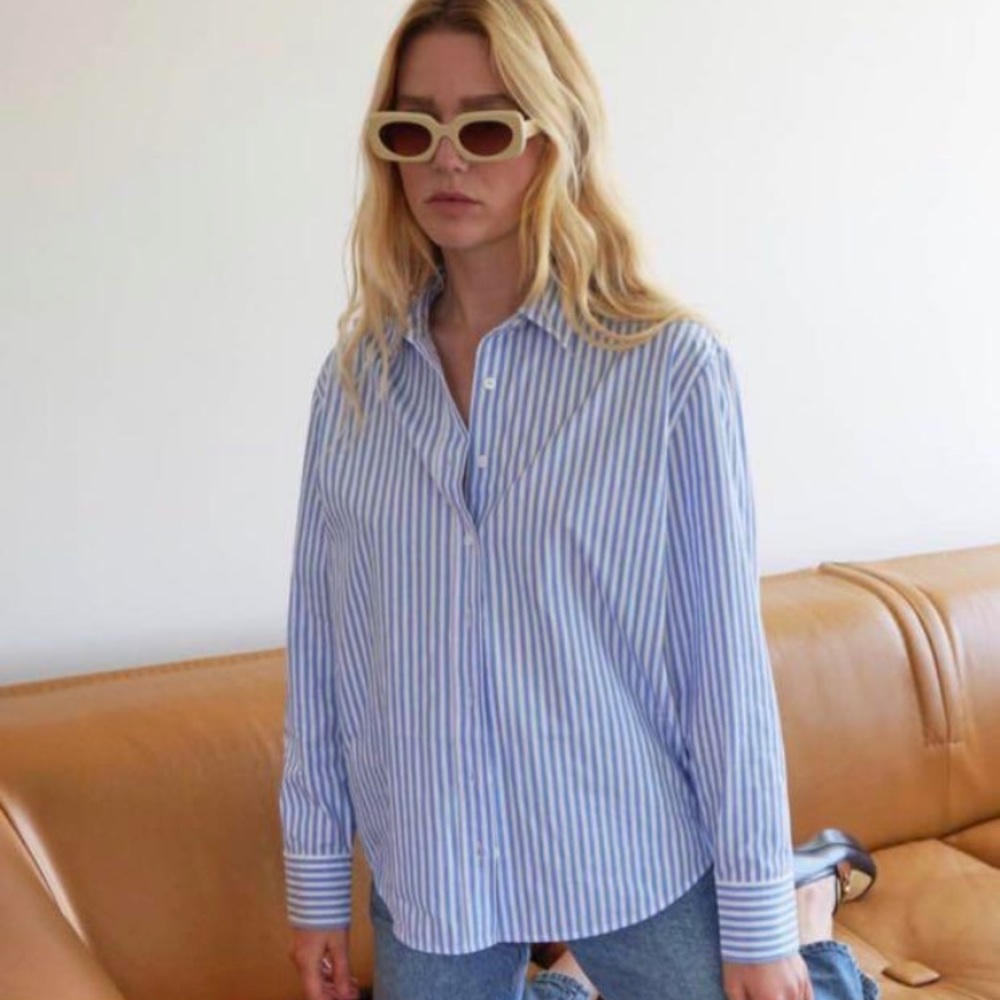 Reformation Parker relaxed fit blue pinstripe button down size small